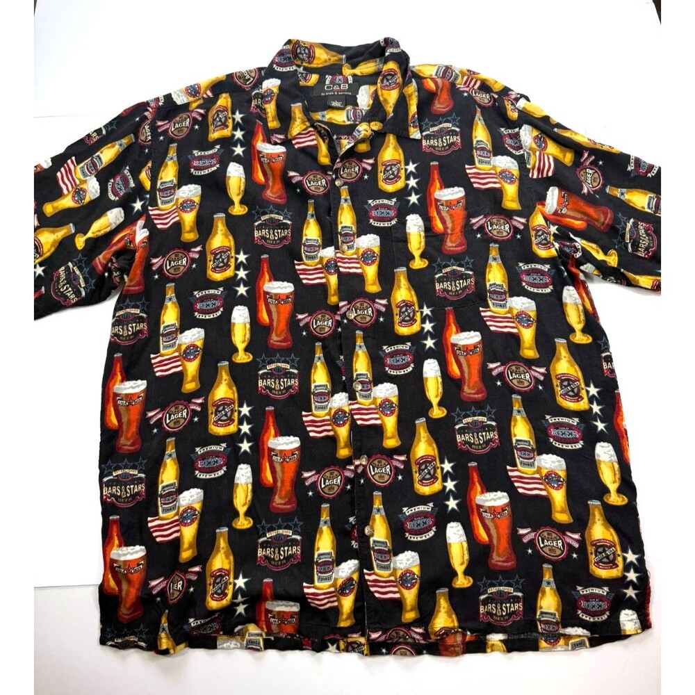 Croft & Barrow C&B Sport Beer Bottle Shirt Men’s 100% Rayon Short Sleeve Black